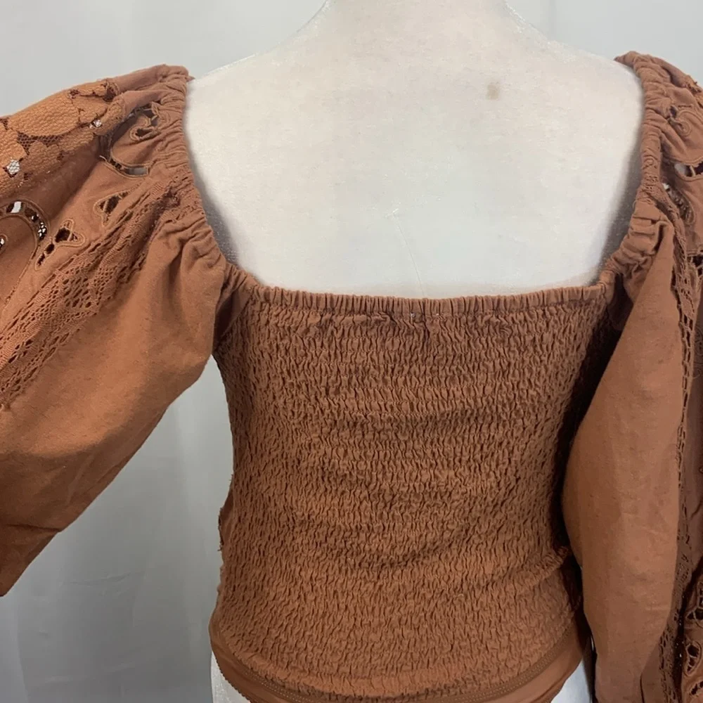 Free People Intimately Regina Brown Eyelet Bodysuit- NWOT